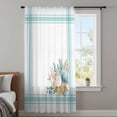 thumbnail image 3 of Aqua Coastal Sheer Curtains 63 Inches Long, Nautical Seashells Coral Leaves Stripes Light Filering Curtains, Breathable Simi Curtain Privacy Drapes for Living Room Bedroom Window Treatment, 3 of 9