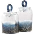 thumbnail image 6 of DecMode 9", 8"H Blue Glass Handmade Decorative Jars with Gold Flake Details and Ring Lids, 2-Pieces, 6 of 12