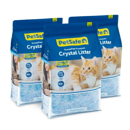 PetSafe ScoopFree Premium Fresh Crystal Cat Litter, Lightly Scented, 3 Packs of 8 lb bags