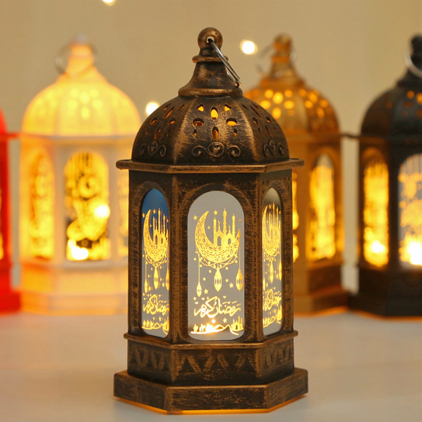 Eid Ramadan Mubarak Décorations LED Lumières Ornements Sculpture Bois À La