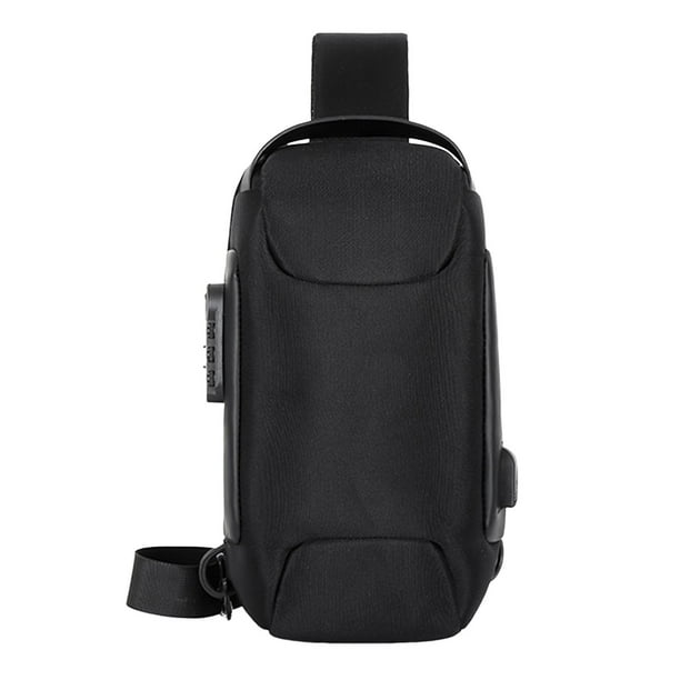 Bolso de pecho para hombre, mochila de motocicleta con código de bloqueo, bolso informal, portátil y ligero Negro