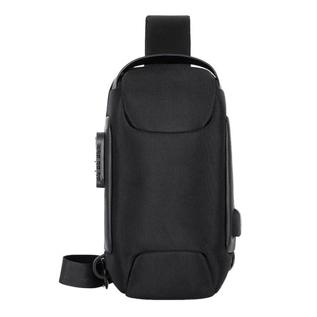 Bolso de pecho para hombre, mochila para moto impermeable, bolso de mano informal con puerto de carga USB. Negro