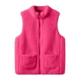 thumbnail image 3 of Girls Fleece Vest with Pockets Warm Turtleneck Casual Full Zip Kids Fall Winter Outwear Hot Pink 8, 3 of 7