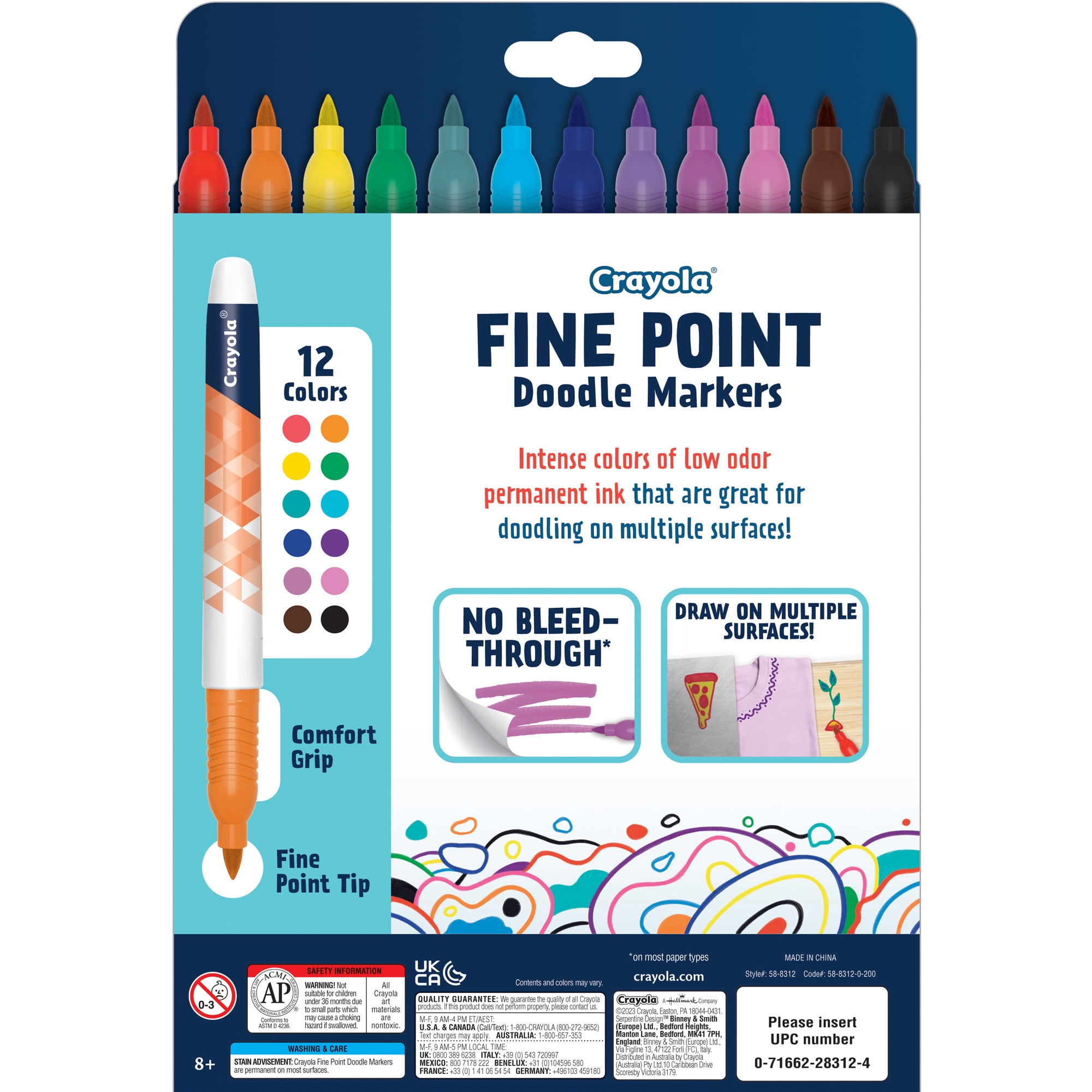 Crayola Doodle & Draw Fine Point Doodle Marker, 12 Per Pack, 2 Packs