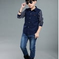 thumbnail image 5 of Kayannuo Baby Boy's Clothing Fall Winter Teen Baby Kids Boys Long Sleeve Stripe Fastener Gentleman Shirt Tops Clothes, Navy, 5 of 9