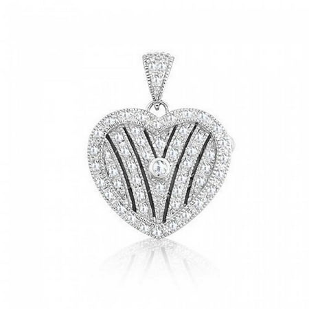 Bling Jewelry Stelring Silver Pave CZ Locket Heart Rhodium Plated Pendant