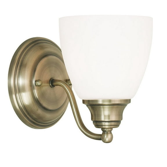 5.5 inch 1 Light Antique Brass Wall Sconce with White Glass Shade