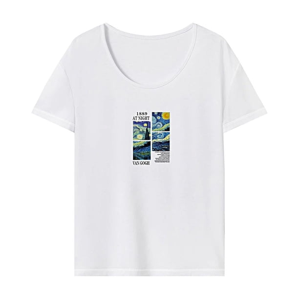 Camiseta para mujer, disfraz de verano, camisa informal simple con cuello redondo para uso diario y viajes SG