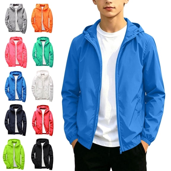 Afuyipoi Youth Teens Boys Softshell Hooded Jacket Waterproof Windbreaker Outdoor Sports Casual Zip Up Size 12-19 Blue Size 14