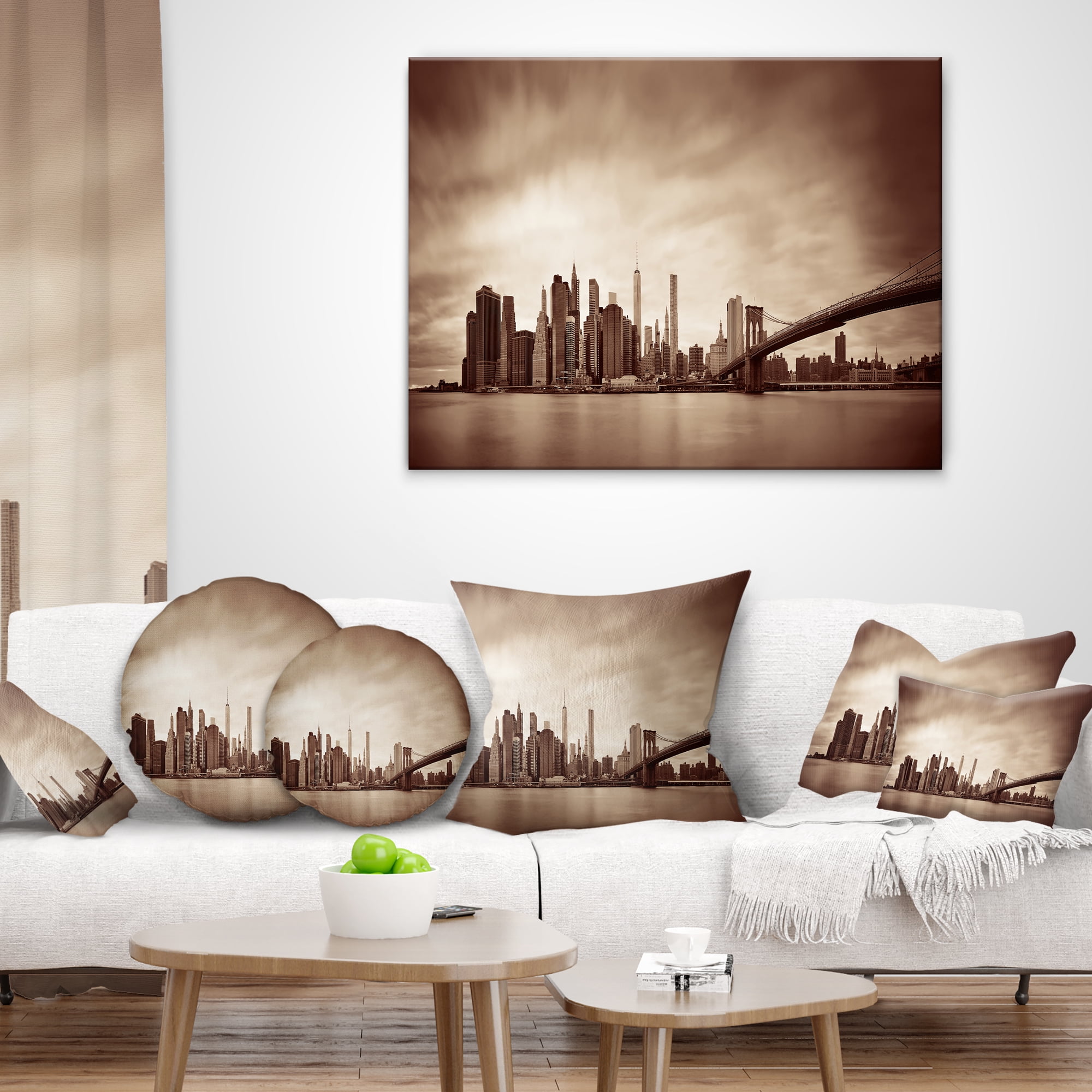 Designart Manhattan Financial District - Cityscape Throw Pillow - 16x16