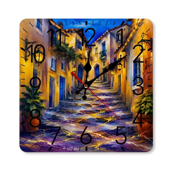 RKSupls 10×10inch Square Silent Wall Clock Wooden Frame, European Plaza Night Scale Decorative Clock for Home Bedroom Living Room Office