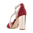thumbnail image 3 of XYD Women Retro Pointed Closed Toe Pumps Chunky Metallic High Heels Crossed Straps D'Orsay Party Velvet Shoes Size 9.5 Red, 3 of 4