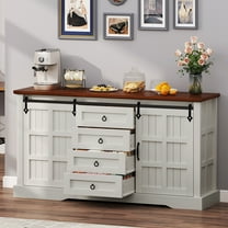 Uforic 59" Farmhouse Sideboard Cabinet, Kitchen Storage Buffet Cabinet with Doors & Drawers & Adjustable Shelves, White