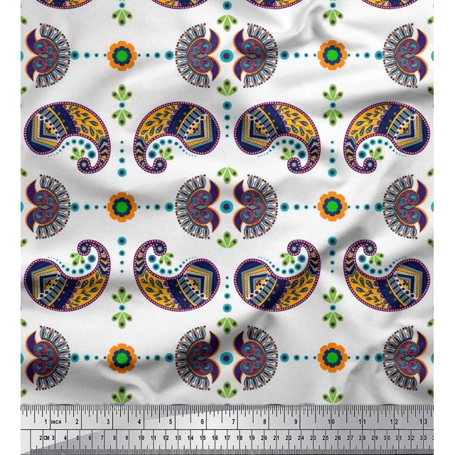 Soimoi Poly Georgette Fabric Dot,Floral & Paisley Printed Fabric 1 Yard 52 Inch Wide