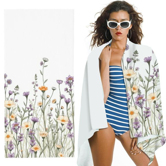 RKSupls Watercolor Wildflower Microfiber Beach Towel, Extra Large Quick Dry Lightweight Absorbent Towel for Travel Swimming Camping, Soft Super Absorbent- 30x60 in