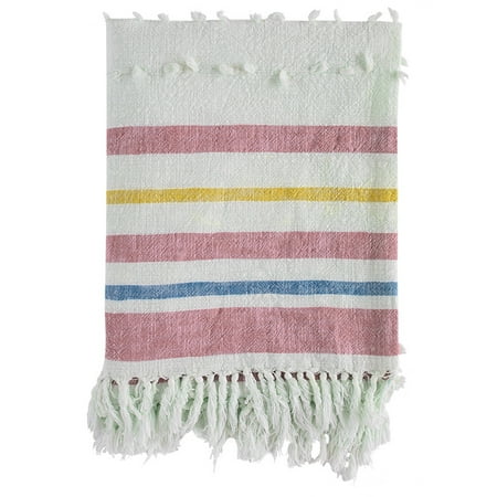 Fennco Style Cozy Colorful Striped Fringe 100% Cotton Throw Blanket 52 x 67 Inch