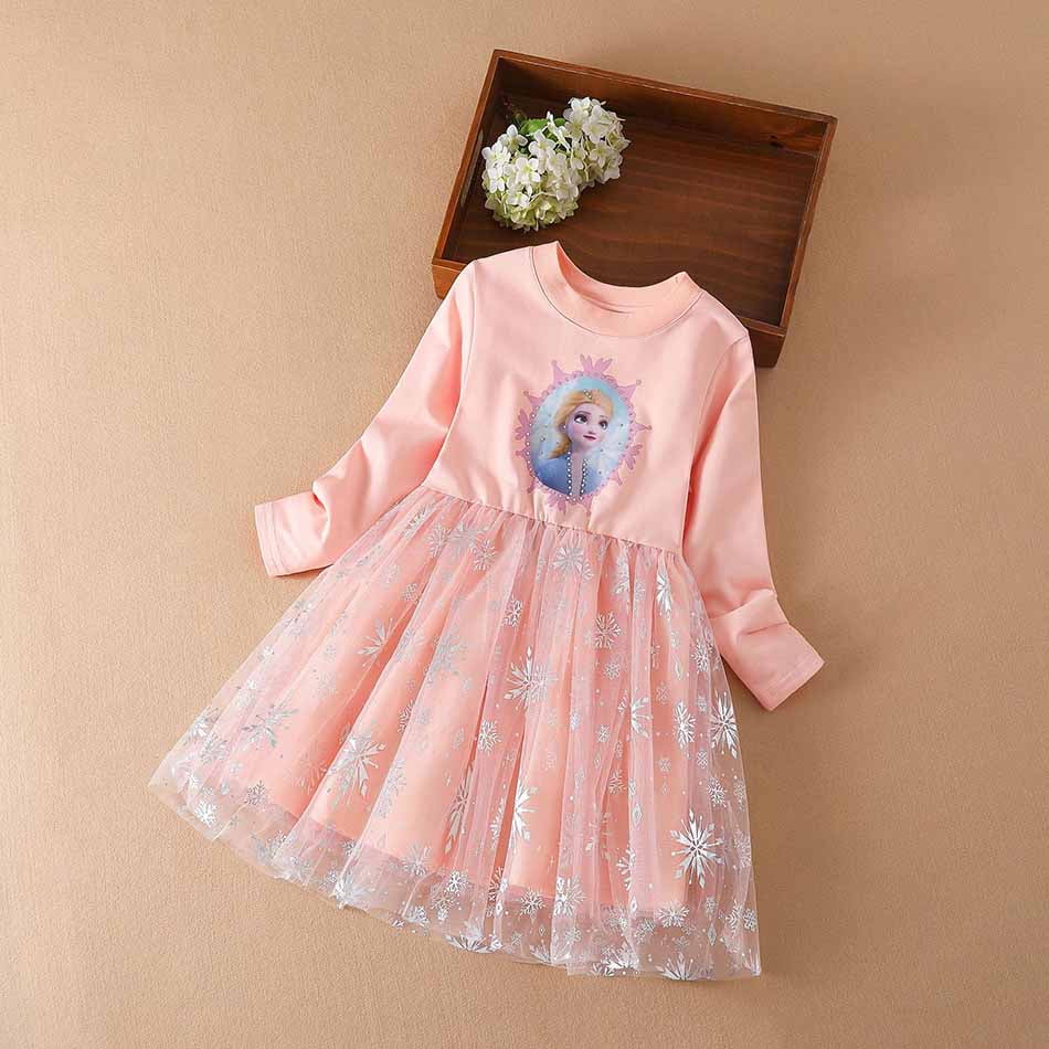 New Girls Elsa Dress Kids Cotton Dresses for Girls Winter Outfits Casual Dress Pink Blue Toddler Girl Dress with Lace Sequin Walmart
