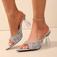 thumbnail image 2 of Sentmoon Womens Heels Womans Shoes Women's Sandals Women's Fashionable Casual Comfortable Plus Size Solid Color Rhinestone Pointed Toe Open Toe Heel High-Heeled Sandals for Wedding & Party, 2 of 10