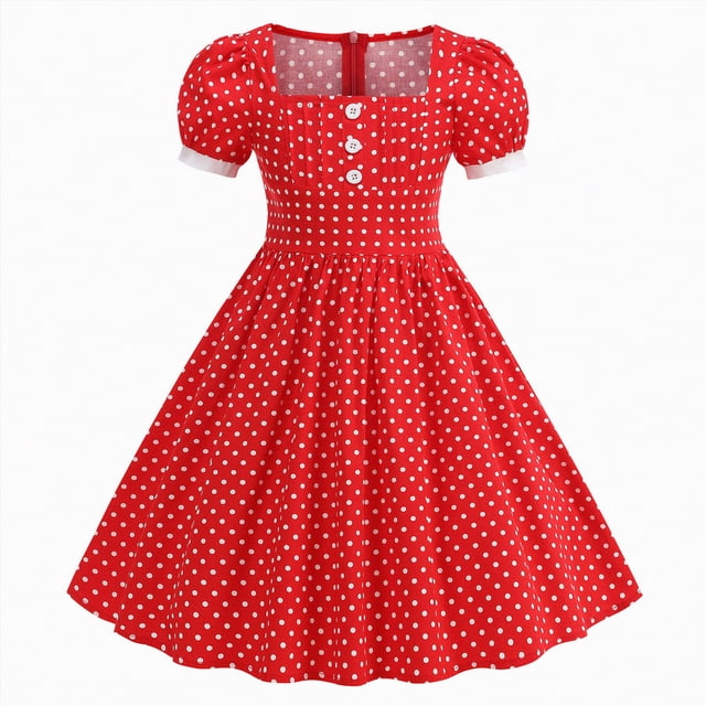 gdxvjhbj Robe d'Été pour Filles Robes Froncées pour Filles Adolescentes à Volants Fluide à Étages Robe Trapèze Évasée pour Fille Taille 9-10 (Rouge, 9-10 Ans)