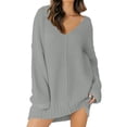 thumbnail image 2 of Prolriy Robes Chandail pour Femmes 2025 Tendance Femmes Dames Robe Ample Col en V Mi-Longue Chandail Tricoté Robe Chandail Femmes Gris m, 2 of 7