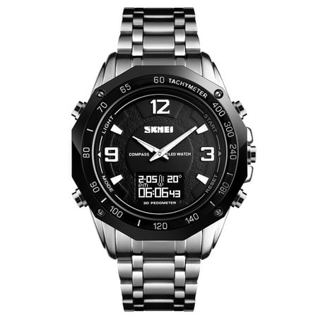 SKMEI 1464 Men Watch Quartz Watch Fashion Casual Outdoor Sports Male Wristwatch Time Display Alarm Stopwatch 3ATM Waterproof Luminous Stainless Steel Strap Watch Relogio