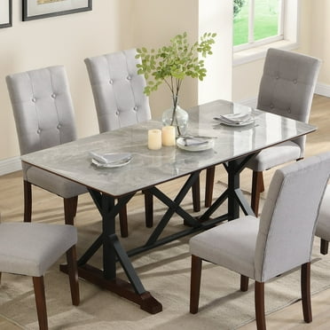 Zelma 7pc Dining Set Dining Table 6x Side Chairs - Gray