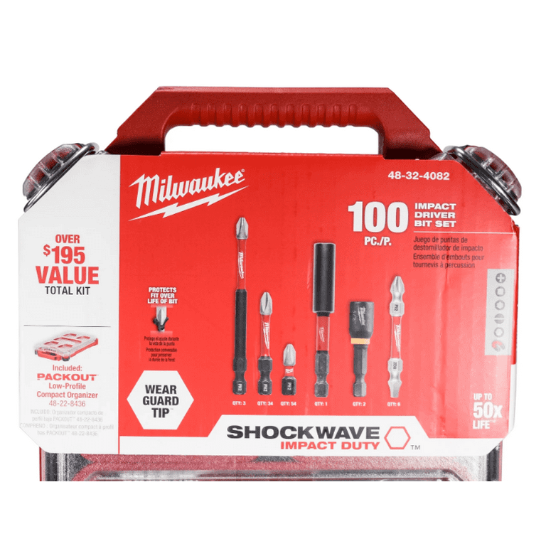 Milwaukee Shockwave Impact Driver Bit Set, 100 Pc, Wear Guard Tip