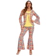 thumbnail image 4 of FYEGRE 70s Hippie Disco Couple Set Retro Bohemian Party Outfits for Men and Women Yellow M, 4 of 9