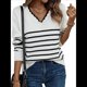 thumbnail image 3 of Camisa de Larga para Mujer, Suéter Informal Holgado A Rayas XL, 3 of 10