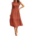 thumbnail image 1 of Women's Ruffle Short Sleeve Smocked Tiered Long Dress A Line Round Neck, 1 of 2
