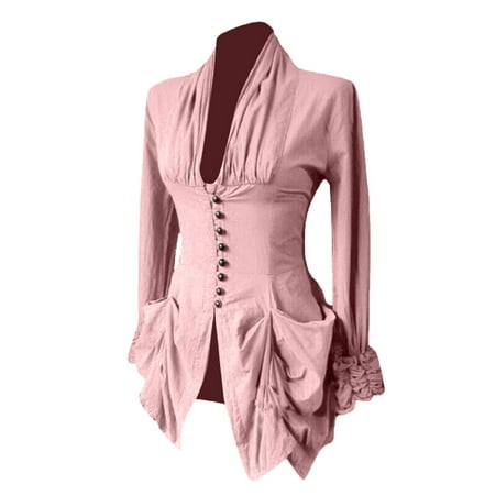 

Inkach Women Long Sleeve Retro Lace Trim Button Up Vintage Irregular Tailcoat Outwear