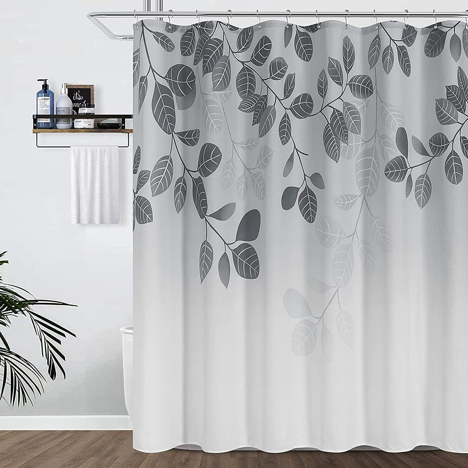 Black and Grey Shower Curtain 70x72 inches Spring Eucalyptus Shower Curtain for Bathroom Modern