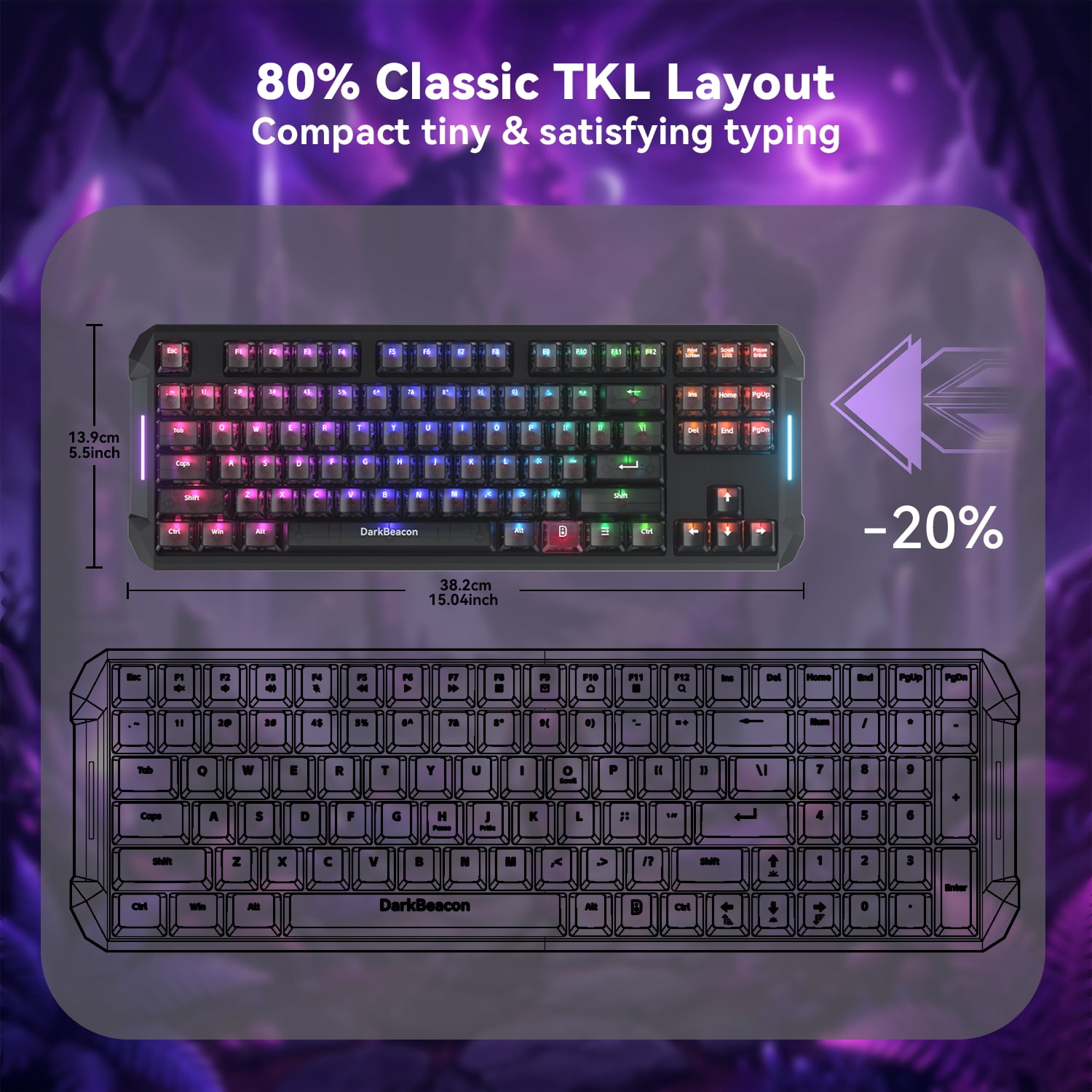 DarkBeacon Gaming Keyboard 87 HE Mechanical Keyboard with Hall Effect Magnetic Switch, RGB Backlit, Wired Keyboard for PC Gamer