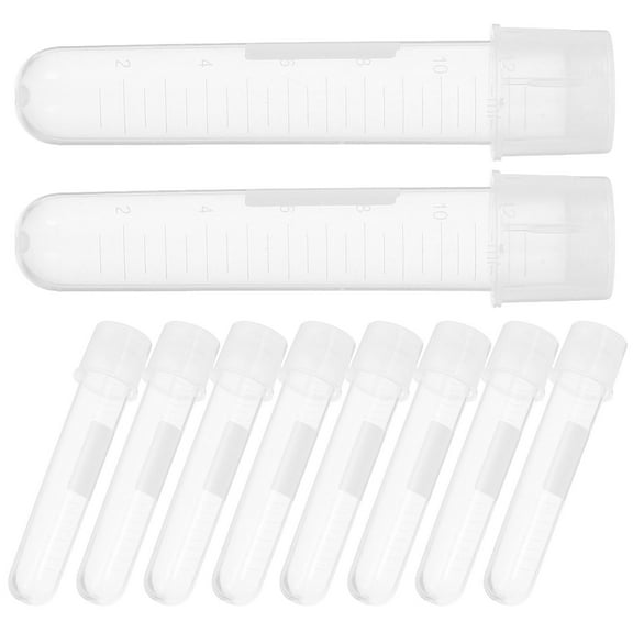 OUNONA 10pcs Plastic With Graduated Scale And Conical Bottom Disposable Test Tubes With Cap Sample Testing Storage Holder For Laboratory Experiments 12ml