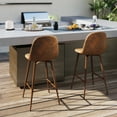 thumbnail image 1 of Homy Casa Set of 2 Outdoor Counter Height Bar Stools for Terrace Garden Swimming Pool with Swivel Seats, Ergonomic Upholstery Backrest Faux Wood Metal Legs, Brown, 1 of 6