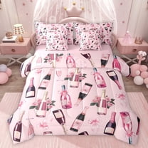 jejeloiu Happy Valentine Day 7-Piece Twin Bedding Sets,Kawaii Bow Tie Bedding Comforter Set,Pink Flower Floral Sheet Sets For Men Women,Luxury Bedroom Decor Reversible