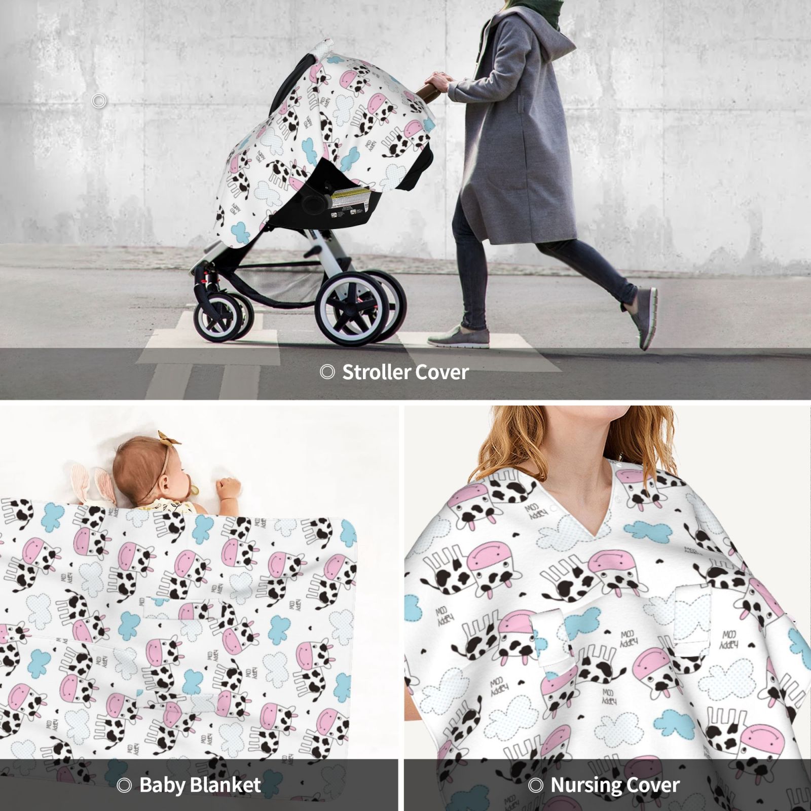 Car Seat Cover Baby - Simple Funny Cute Cow Breathable Infant Car Seat Cover for Baby Carseat, Lightweight Comfort Baby Essentials Must Haves Newborn Stuff for Girl Boy