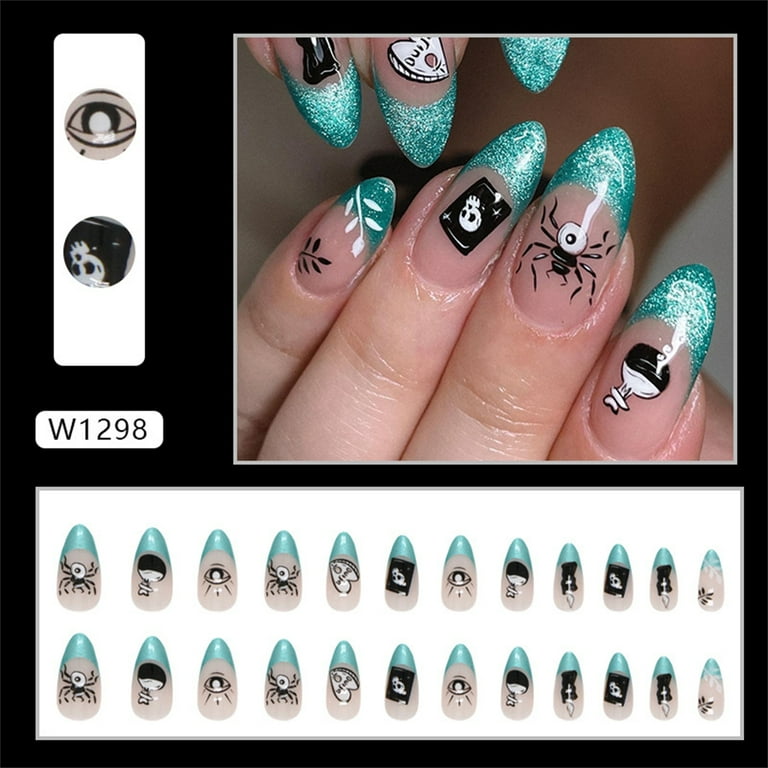  Christmas Square Press on Nails Short Medium Fake Nails Black  Acrylic French Nails with Snowflake Starry Night Full Cover Designs  Artificial Glue on Nails for Women and Girls 24 Pcs 