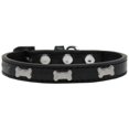 thumbnail image 1 of Silver Bone Widget Dog Collar Black Size 12, 1 of 1