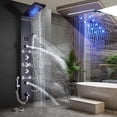thumbnail image 1 of Wall Mount Stainless Steel LED Shower Panel Tower System, Rainfall Waterfall Shower Head, Hydroelectricity Display with Massage Jets Balck, 1 of 11