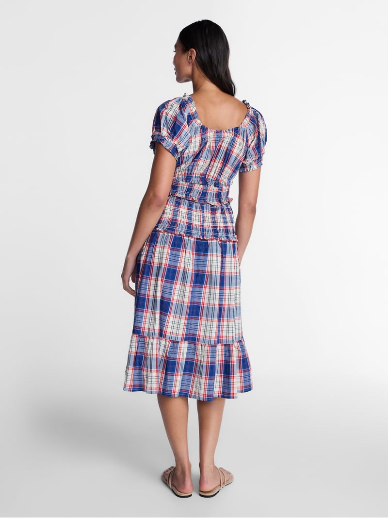 Time and Tru Women's Smocked Cotton Peasant Midi Dress, Sizes Xs-xxxl Time and Tru Women's Smocked Cotton Peasant Midi Dress, Sizes Xs-xxxl