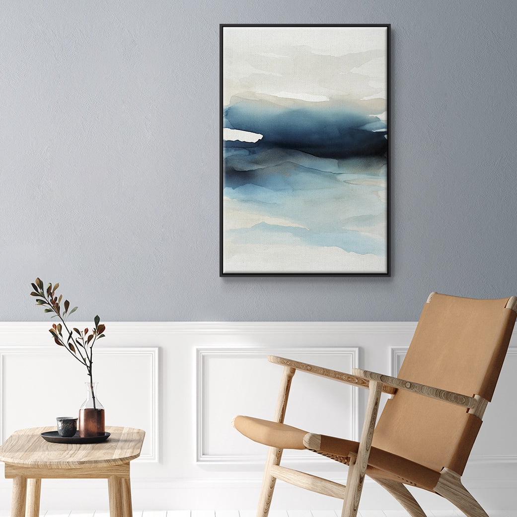 Waves II Framed Premium Gallery Wrapped Canvas - Ready to Hang - 25 x 37 - Black Floating Frame