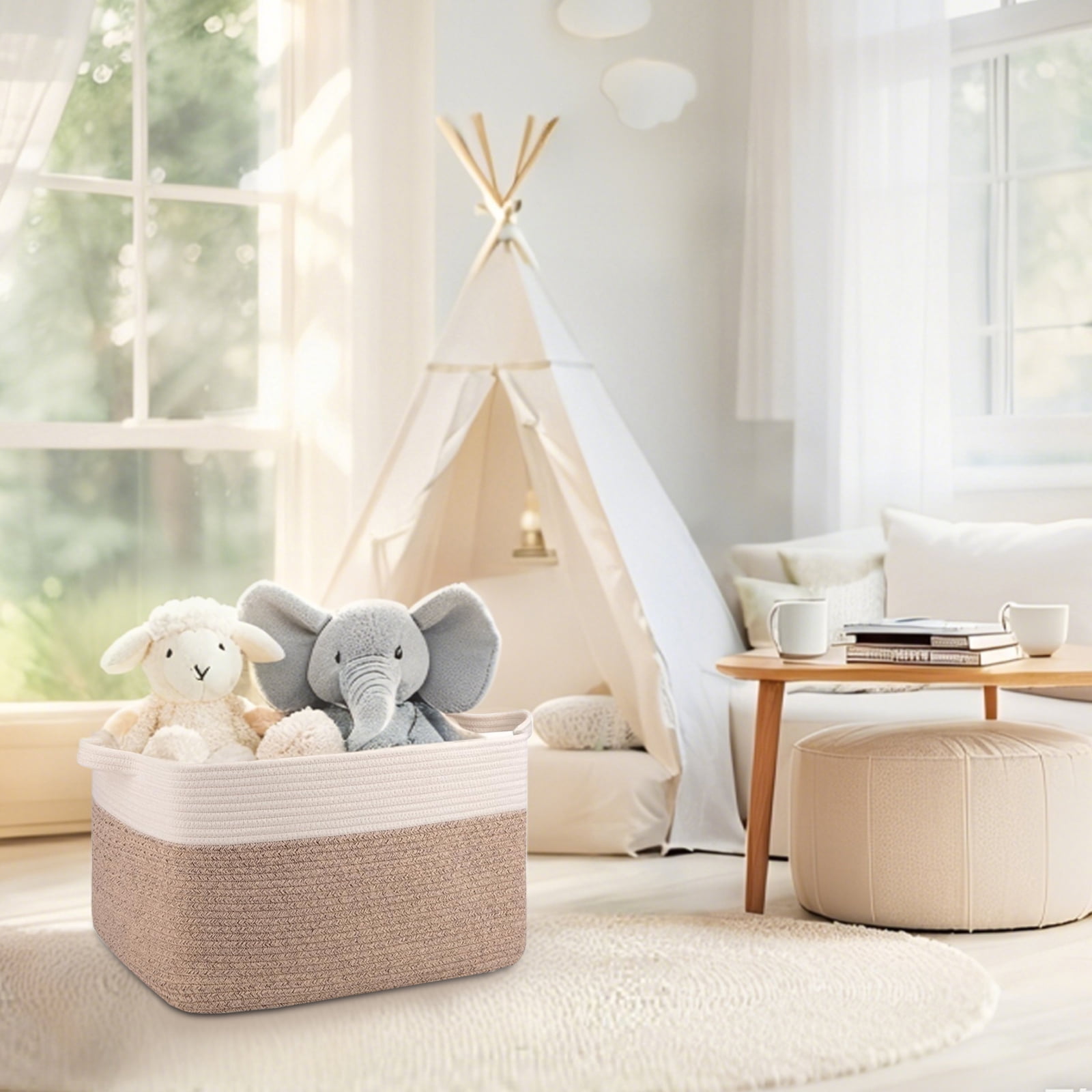 VeluraHome 50L Large Blanket Basket,Rectangle Storage Baskets for Storage,Cotton Rope Woven Storage Basket