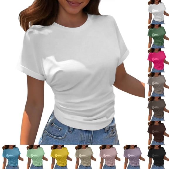 Women's T Shirts Ladies Lightweight Short Sleeve Tee Soft Blend Classic Crew Neck Relaxed Fit Beige L