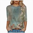 thumbnail image 4 of Towmus Womens 3/4 Length Sleeve Cotton Clothes Floral Print Dressy Blouses Crew Neck Casual Tunic Tops Summer Shirts Loose Fit Pullover, 4 of 4