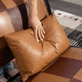 thumbnail image 4 of PORKISS Modern Accent Chair, Boho PU Leather Side Chair with Wood Frame and Pillow, Upholstered Armchair Comfort Reading Chair Lounge Chair for Living Room Bedroom Sunroom, Antique Brown, 4 of 10