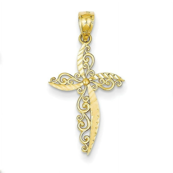 14k Scroll Design Cross Pendant