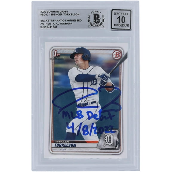 Spencer Torkelson Detroit Tigers Autographed 2020 Bowman Draft #BD-121 Beckett Fanatics Witnessed Authenticated 10 Rookie Card with "MLB Debut 4/8/2022" Inscription - Fanatics Authentic Certified