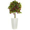 thumbnail image 1 of Nearly Natural 5899 4 ft. Fuschia Artificial Tree in White Tower Planter, 1 of 1