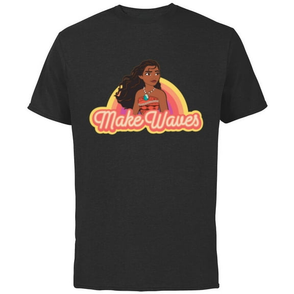 Disney Princess Moana Make Waves Rainbow - Short Sleeve Cotton T-Shirt for Adults - Customized-Black